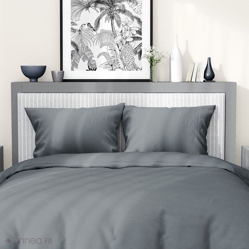 Parure De Lit 240x220 Cm Satin De Coton Sapri Gris Acier 3 Pièces
