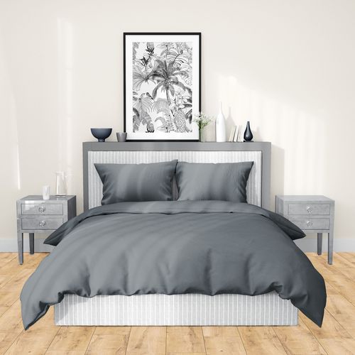 Parure De Lit 240x220 Cm Satin De Coton Sapri Gris Acier 3 Pièces