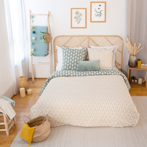 Parure De Lit 240x220 Cm Coton Bci Adouci Way Vert 3 Pièces