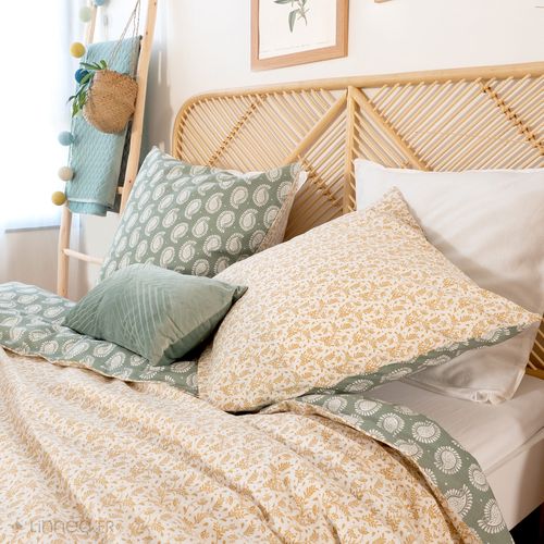 Parure De Lit 240x220 Cm Coton Bci Adouci Way Vert 3 Pièces