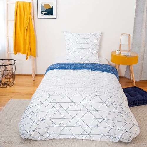 Parure De Lit 140x200 Cm Microfibre List Bleu 2 Pièces