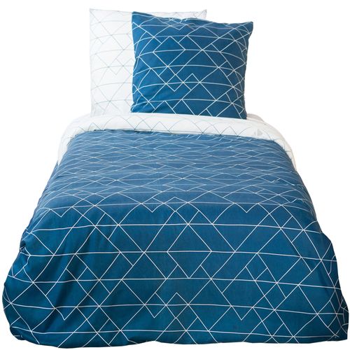 Parure De Lit 140x200 Cm Microfibre List Bleu 2 Pièces