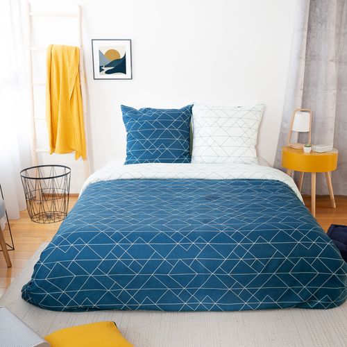 Parure De Lit 240x220 Cm Microfibre List Bleu 3 Pièces