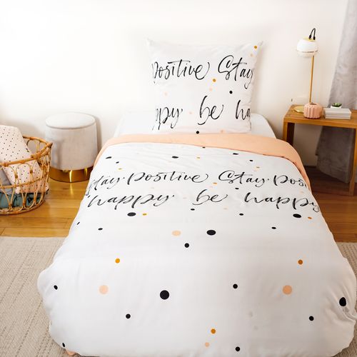 Parure De Lit 140x200 Cm Microfibre Positive Blanc 2 Pièces