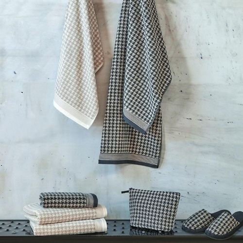 Lot De 2 Serviettes Invité 33x50 Cm Pied-de-poule Beige