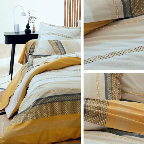 Parure De Lit 200x200 Cm 65x65 Cm Percale Coton Marlow Miel 3 Pièces