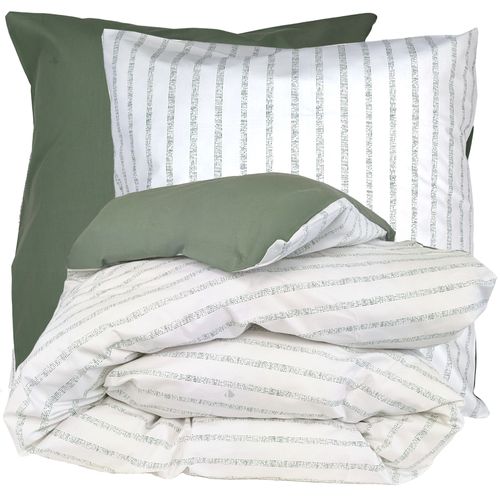 Parure De Lit 200x200 Cm 65x65 Cm Percale Coton Gaby Vert Kaki 3 Pièces