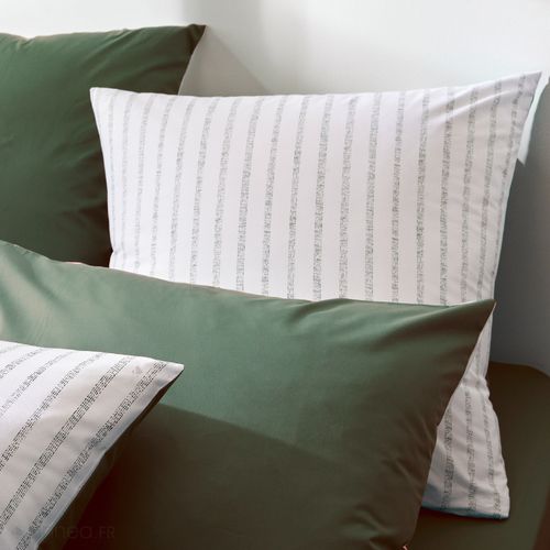 Parure De Lit 280x240 Cm 65x65 Cm Percale Coton Gaby Vert Kaki 3 Pièces