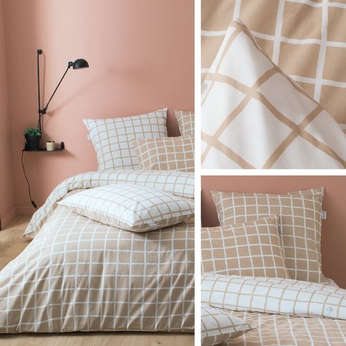 Parure De Lit 240x220 Cm Percale Coton Ddm Max Beige 3 Pièces