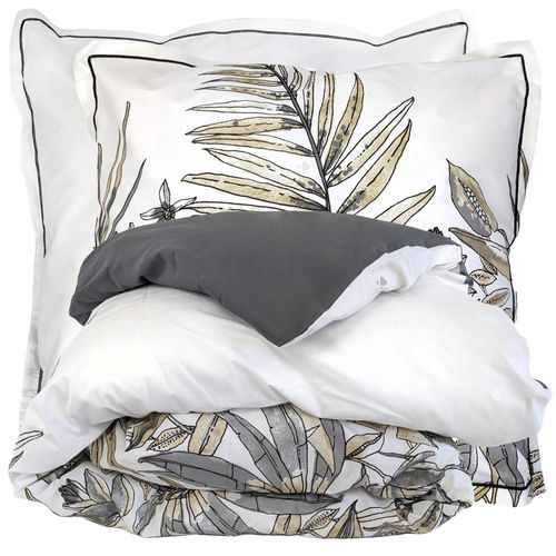 Parure De Lit 240x220 Cm Coton Sumatra Gris Fusain 3 Pièces