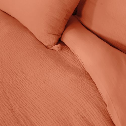 Parure De Lit 240x220 Cm Double Gaze De Coton Gazgaz Caramel 3 Pièces