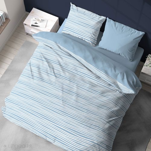 Parure De Lit 200x200 Cm 100% Polyester Microfibre Blis Bleu 3 Pièces