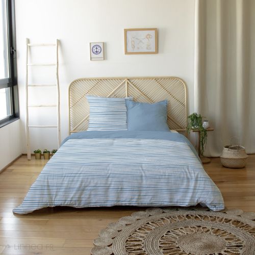 Parure De Lit 240x220 Cm 100% Polyester Microfibre Blis Bleu 3 Pièces
