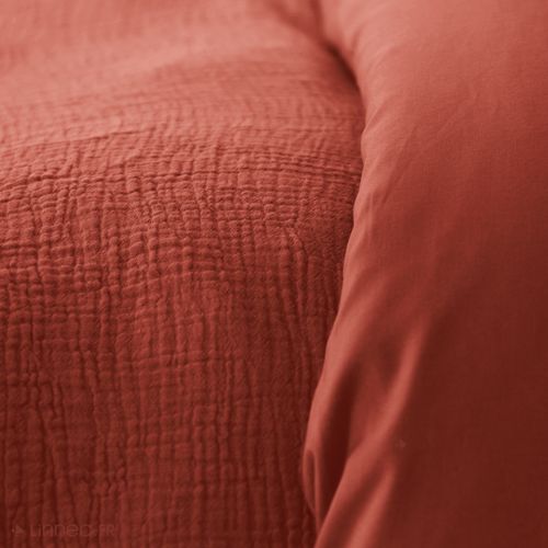 Parure 140x200 Cm Double Gaze De Coton Gazgaz Rouge Ocre 2 Pièces