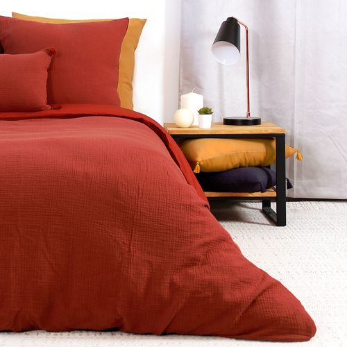 Parure 140x200 Cm Double Gaze De Coton Gazgaz Rouge Ocre 2 Pièces