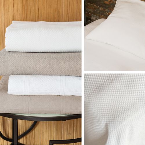 Dessus De Lit Jacquard 270x250 Cm Perigord Piqué Coton Blanc