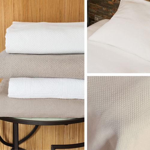 Dessus De Lit Jacquard 230x250 Cm Perigord Piqué Coton Beige Lin