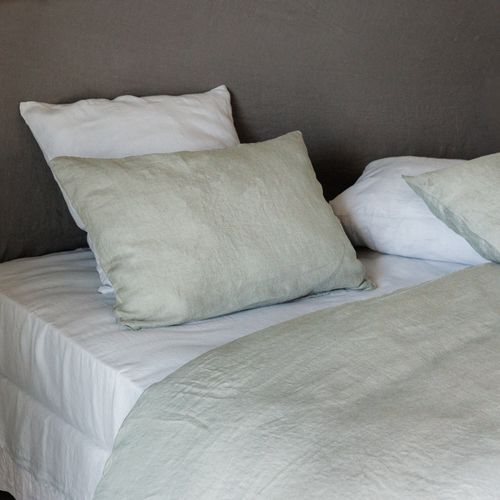 Drap Plat Uni 270x300 Cm Lin Lavé Froissé Sonate Vert Lichen