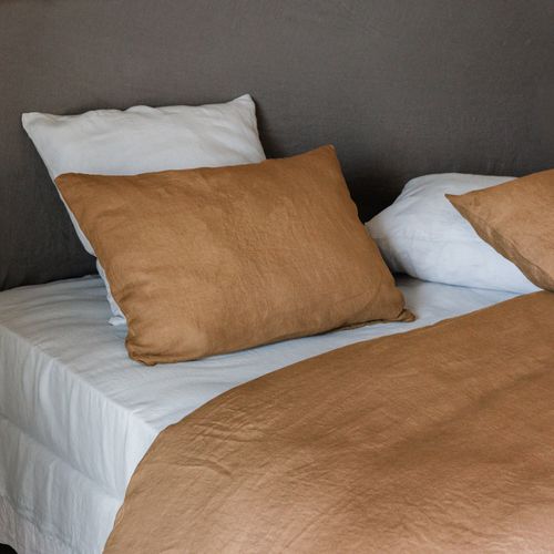 Taie De Traversin Uni 195x43 Cm 100% Lin Lavé Sonate Marron Cognac