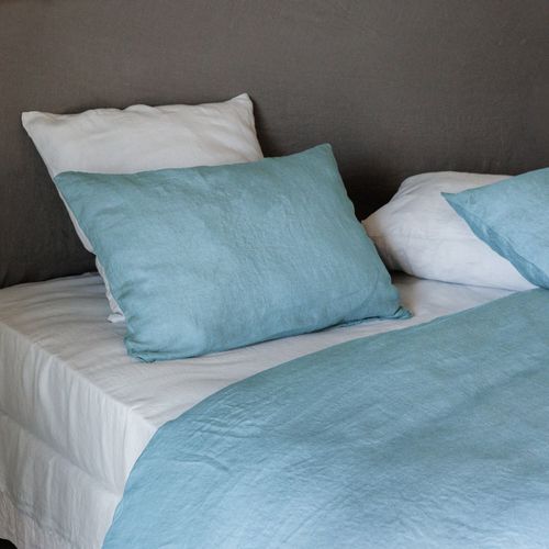 Housse De Couette 200x200 Cm Lin Lavé Sonate Bleu Topaze