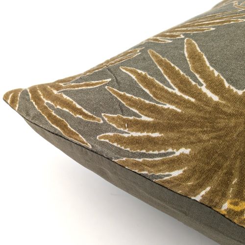 Housse De Coussin 45x45 Cm Lin Lavé Motif Végétal Palawan Vert Kaki