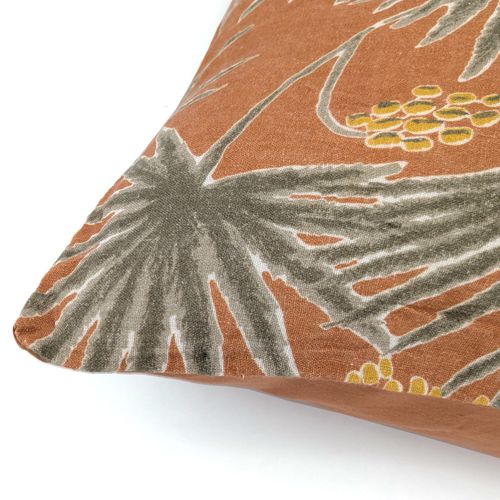 Housse De Coussin 45x45 Cm Lin Lavé Motif Végétal Palawan Terracotta