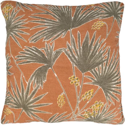Housse De Coussin 45x45 Cm Lin Lavé Motif Végétal Palawan Terracotta