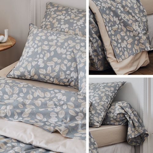 Drap Plat Imprimé 280x310 Cm En 100% Percale De Coton Lison Gris