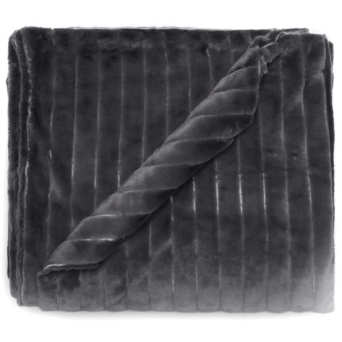 Dessus De Lit 220x230 Cm Hermine Fausse Fourrure Gris Ardoise