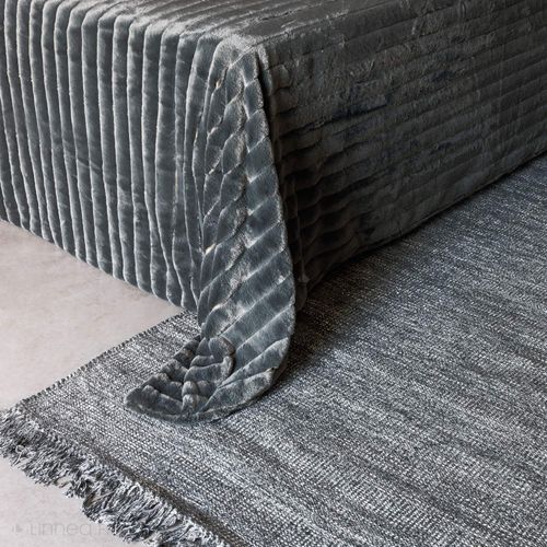 Dessus De Lit 220x230 Cm Hermine Fausse Fourrure Gris Ardoise