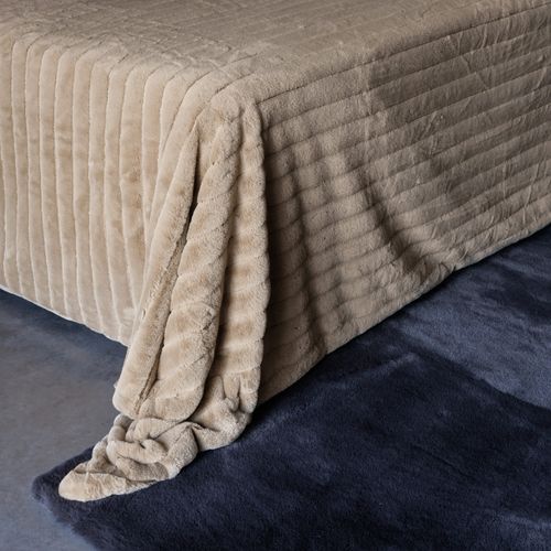 Dessus De Lit 260x230 Cm Hermine Fausse Fourrure Beige Naturel