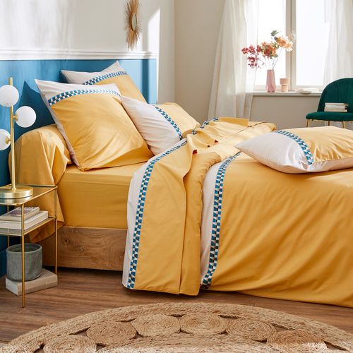 Parure De Lit 3 Pièces 240x220 Cm Percale Coton Romy Ambre