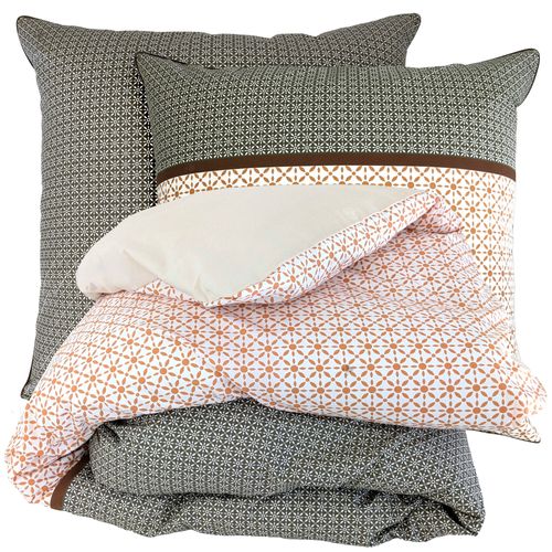 Parure De Lit 260x240 Cm Percale Coton Gabin Marron Epice 3 Pièces