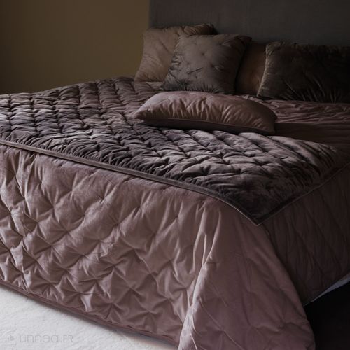 Couvre-lit 220x240 Gipsy Velours Piquage Points Brodés Gris Bison