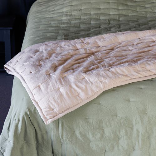 Couvre-lit 220x240 Cm Celeste Velours Piquage Points Brodés Vert Lichen