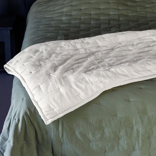 Couvre-lit 220x240 Cm Celeste Velours Piquage Points Brodés Blanc Nacre