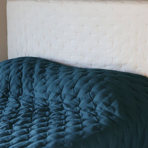 Plaid 150x200 Cm Celeste Microfibre Points Brodés Bleu Geai