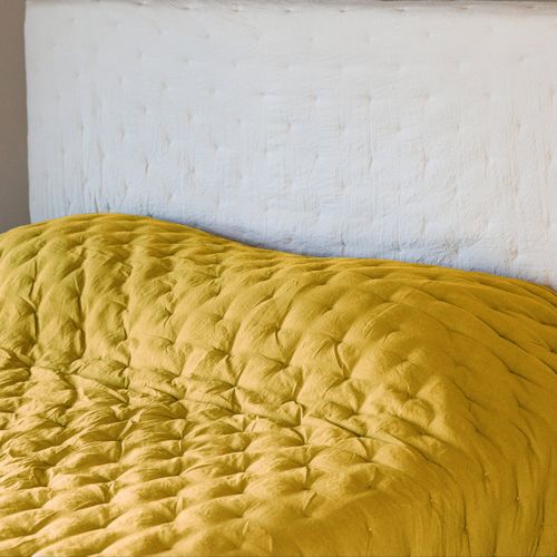 Plaid 150x200 Cm Celeste Microfibre Points Brodés Jaune Gold