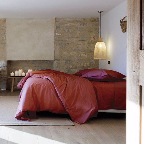 Drap Housse Uni 90x190 Cm Bonnet 35 Cm Percale De Coton Manoir Rose Peche