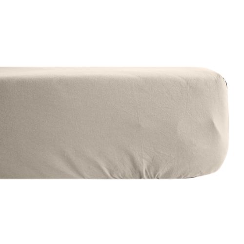 Drap Housse Uni 90x190 Cm Bonnet 35 Cm Percale De Coton Manoir Beige Lin