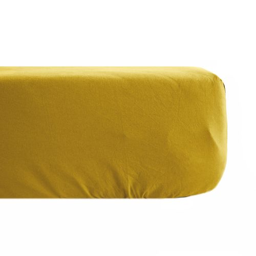 Drap Housse Uni 90x190 Cm Bonnet 35 Cm Percale De Coton Manoir Jaune Moutarde