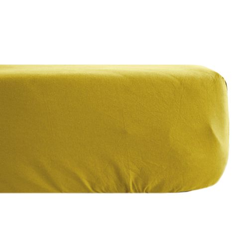 Drap Housse Uni 80x200 Cm Bonnet 35 Cm Percale De Coton Manoir Jaune Moutarde