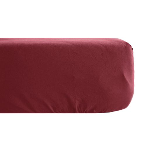 Drap Housse Uni 180x200 Cm Bonnet 35 Cm Percale De Coton Manoir Rouge Carmin