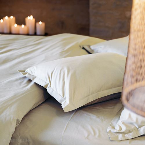 Drap Housse Uni 160x200 Cm Bonnet 35 Cm Percale De Coton Manoir Blanc Naturel