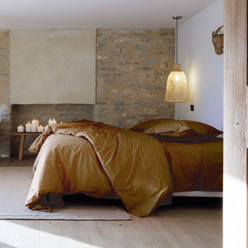 Drap Housse Uni 140x190 Cm Bonnet 35 Cm Percale De Coton Manoir Marron Cognac