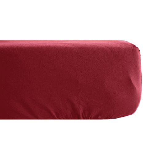 Drap Housse Uni 140x190 Cm Bonnet 35 Cm Percale De Coton Manoir Rouge Carmin