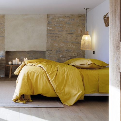 Housse De Couette Uni 240x220 Cm Percale Manoir Jaune Moutarde