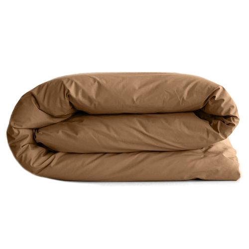 Housse De Couette Uni 140x200 Cm Percale De Coton Manoir Marron Cognac