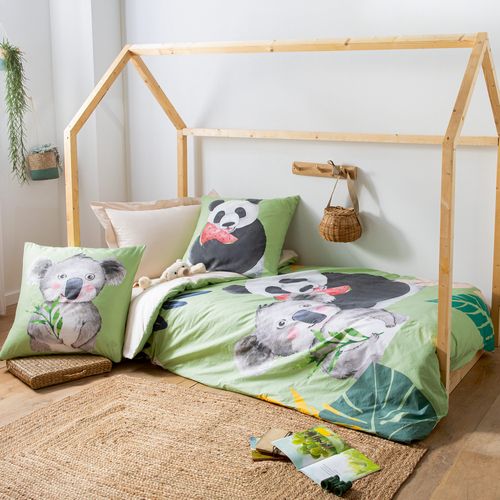 Housse De Couette 200x200 Cm En 100% Percale De Coton Panda Vert