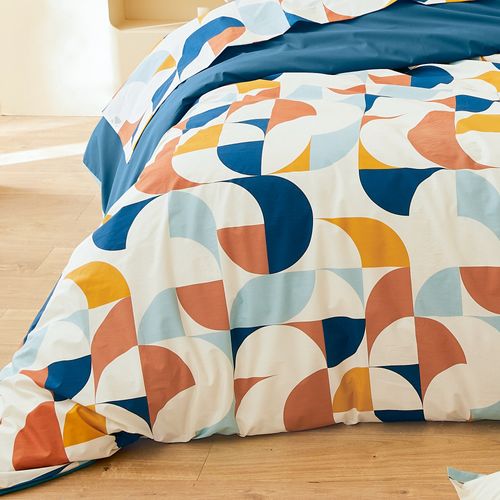 Housse De Couette 260x240 Cm Percale De Coton Modulo Bleu Cobalt